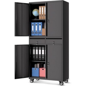 Metal Storage Cabinet, 73 Inch Garage Storage with Locking Doors and Adjustable Shelves, Heavy Duty Tool Cabinet with 2 Drawers - 1 of 4