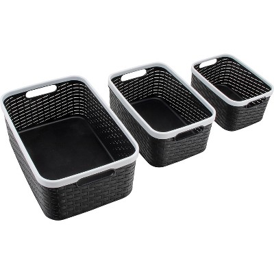 Nantucket Weave Black & White Rim Stackable Storage Bin Set