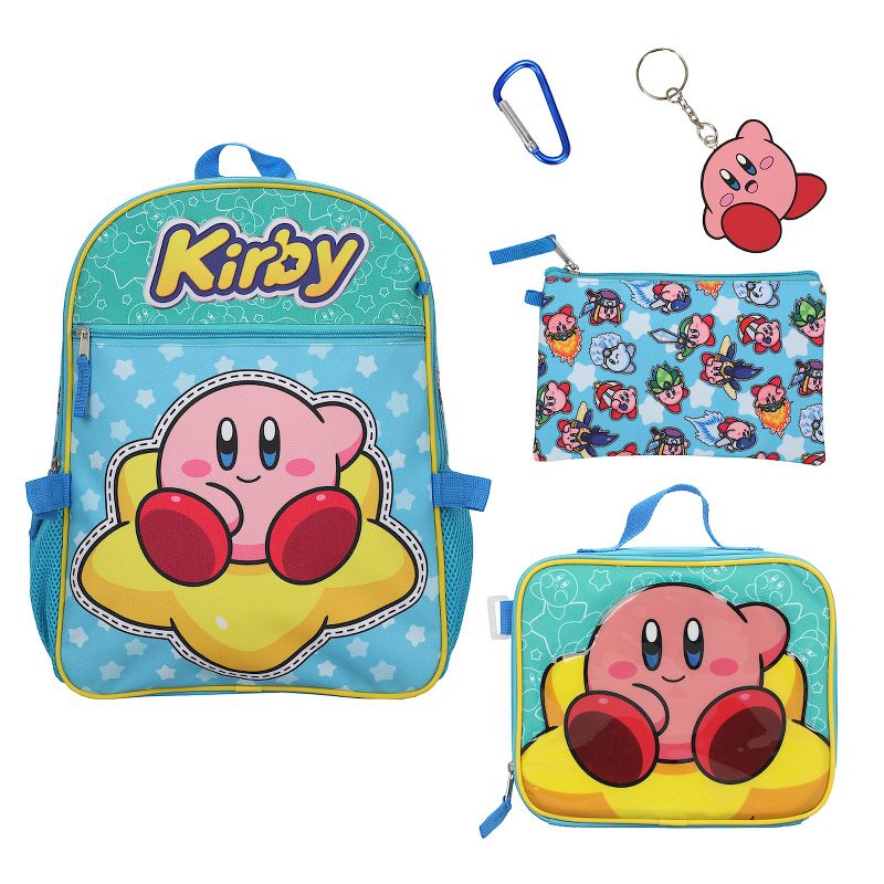 Kirby 5-Piece Set: 16" Backpack, Lunchbox, Utility Case, Rubber Keychain, and Carabiner, 1 of 8