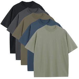 Blu Rock Men's Oversized Heavyweight Cotton Crew Neck Short Sleeve Tee Loose Fit Tops-5 Pack - 1 of 4