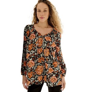 ellos Plus Size Tie Neck Peasant Tunic - 1 of 4
