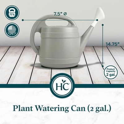 Gray 2-Gallon Ergonomic Plastic Watering Can with Large Mouth