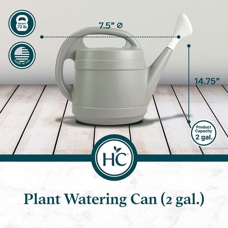 The HC Companies 2 Gallon Plant Watering Can with Large Mouth Feature and Ergonomic Design for Patio, Lawn, and Gardening Essentials, Gray, 4 of 7