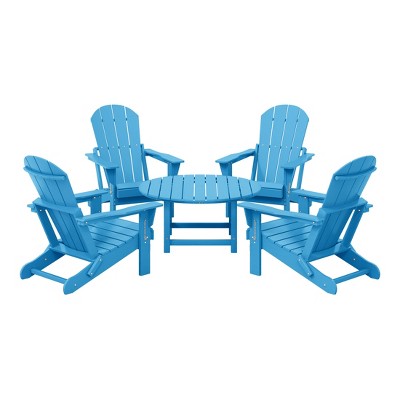 WestinTrends Malibu 5-Piece HDPE Folding Adirondack Chair Outdoor Patio Conversation Set