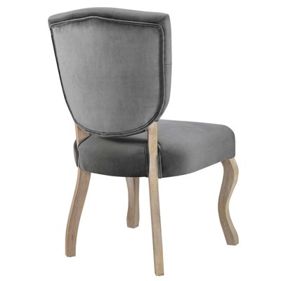 Elegant Gray Velvet Upholstered Side Chair with Weathered Wood Legs