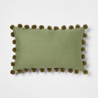 Oblong Pom-Pom Throw Pillow Green - Pillowfort™
