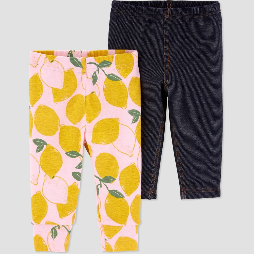 size 3M Baby Girls' 2pk Lemon Pull-On Pants - Just One You made by carter's Yellow/Black 3M