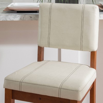 Elegant Off-White Leather Barstool with Walnut Wood Frame - 46"