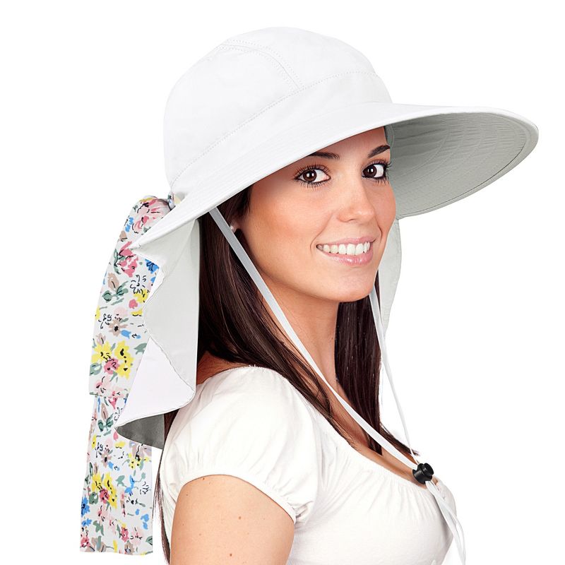 Tirrinia Floral Scarf Wide Brim Women's Sun Hat, with Neck Flap Foldable UV Protection Cap for Garden Beach Hiking, 1 of 9