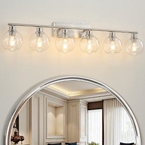 POWLIG 42.12" Nickel Bathroom Vanity Light - Modern 6-Light Dimmable Fixture with Clear Glass Shades for Powder Room, Makeup Vanity - 1 of 4