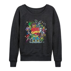 Women's - Marvel - Marvel Villian Collage Lightweight French Terry Wide Neck Long Sleeve Graphic Shirt - 1 of 4