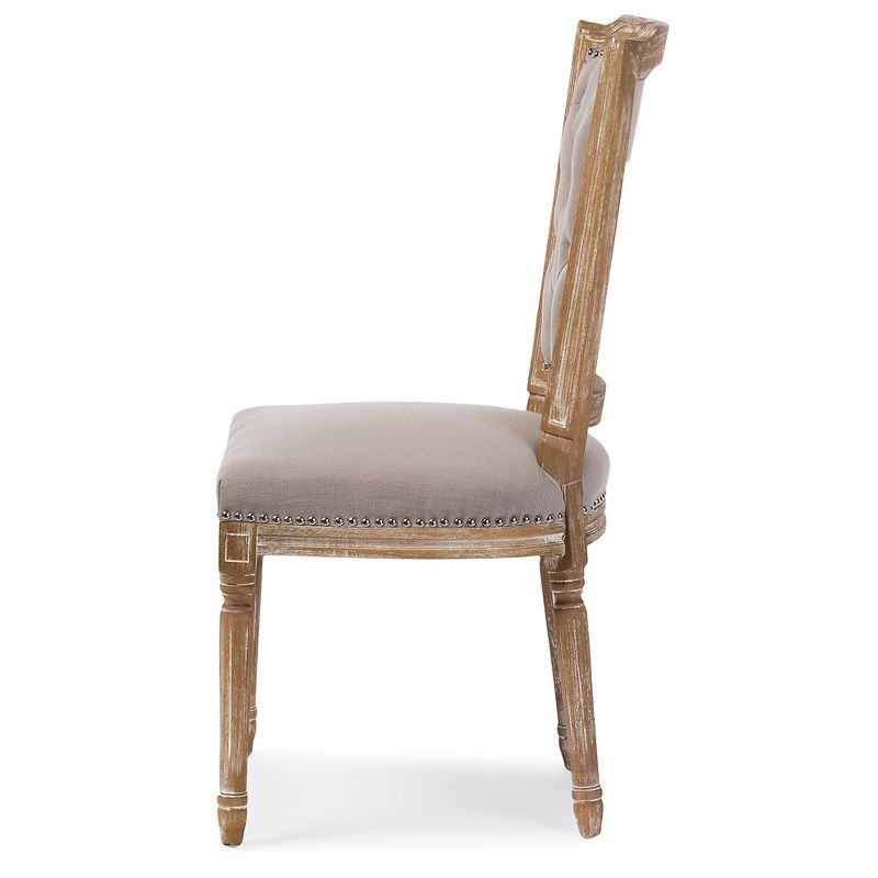 Estelle Chic Rustic French Country Cottage Weathered Oak Beige Fabric Button-tufted Upholstered Dining Chair - Baxton Studio, 4 of 9