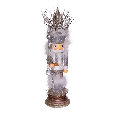 17.5-Inch Silver and White Wooden Christmas Nutcracker