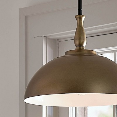 Greige Steel Dome Pendant Light with Beige Shade