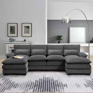 EHMKNP Modern U-Shaped Sectional Sofa - 6-Seat Symmetrical Couch with Chaise Lounges, Waist Pillows & Deep Seating - 1 of 4