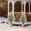 Flocked Artificial Christmas Tree Set with LED Lights - 2 Pack Outdoor & Indoor Decor with Ground Spikes - 3 of 4