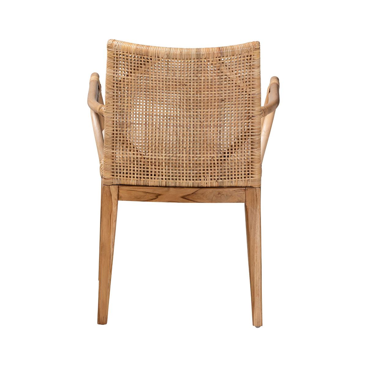 bali & pari Storsel Modern Bohemian Natural Brown Finished Teak Wood and Rattan Dining Chair - thumbnail 4