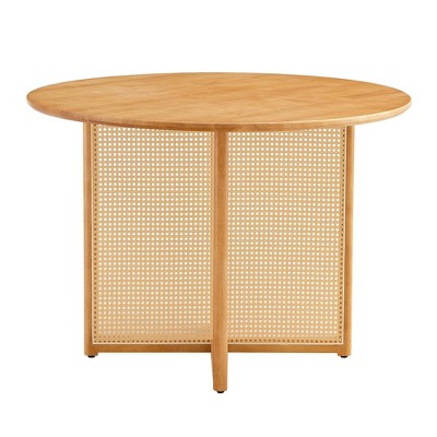 NicBex Modern 42" Round Wooden Coffee Table with Rattan Design for Living Room and Bedroom