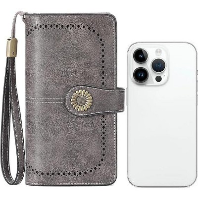 Wallets for Women Leather Credit Card Holder with RFID Blocking Large Capacity Wristlet,Gray