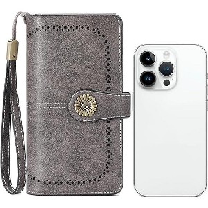 Wallets for Women Leather Credit Card Holder with RFID Blocking Large Capacity Wristlet,Gray - 1 of 4