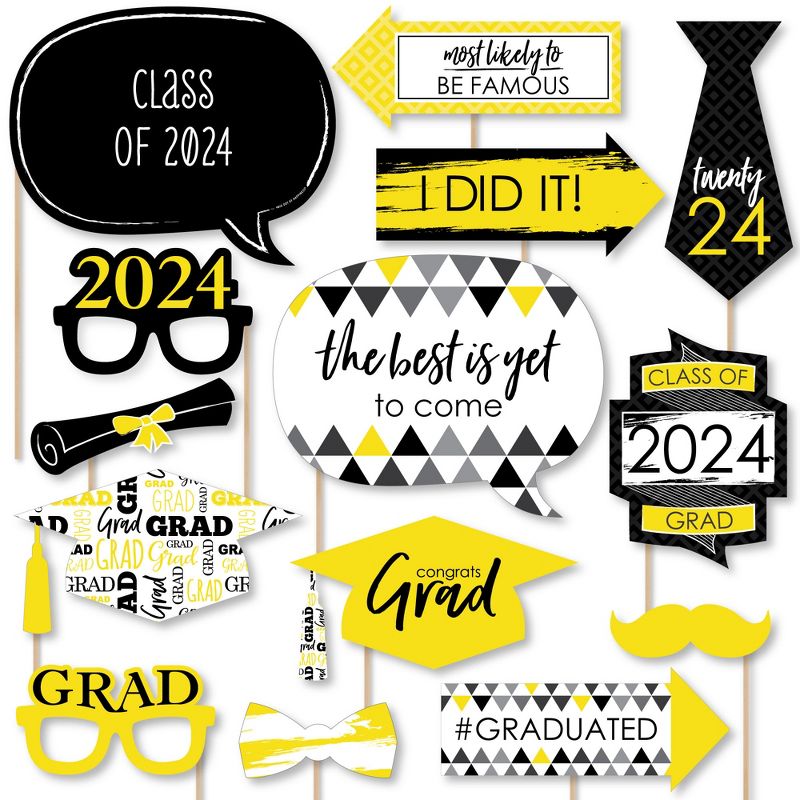 Big Dot of Happiness Yellow 2024 Graduation Party Photo Booth Props Kit - 20 Count, 1 of 7