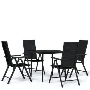 vidaXL Garden Dining Set Black Powder-coated steel, glass, PE Rattan - 31.5" table length 4 - 1 of 4