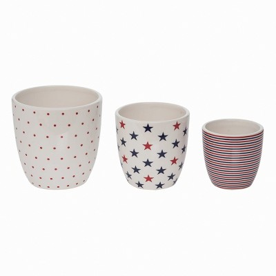 Transpac Dolomite 5" Multi 4th of July Multiple Design Planters Set of 3