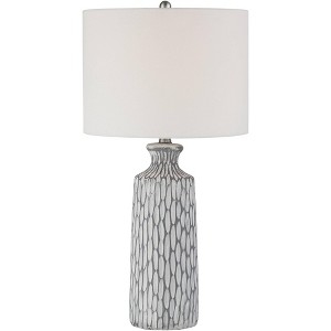 360 Lighting Modern Coastal Modern Table Lamp 26 1/4" High with USB Dimmer Whitewash Gray Ceramic White Drum Shade for Bedroom Living Room House Desk - 1 of 4
