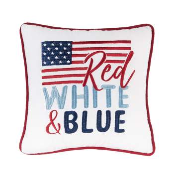 C&F Home 10" X 10" Red White & Blue Flag 4th of July Embroidered Petite  Size Accent Throw  Pillow