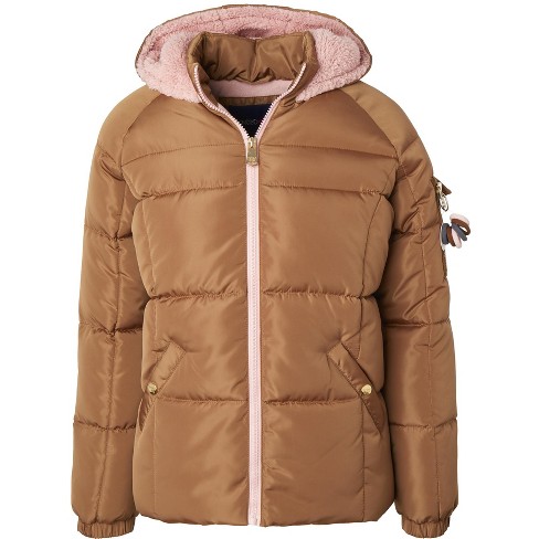 Limited Too Big Girl GWP Puffer Jacket with Fleece Hood Lining, Bronze, 7-8