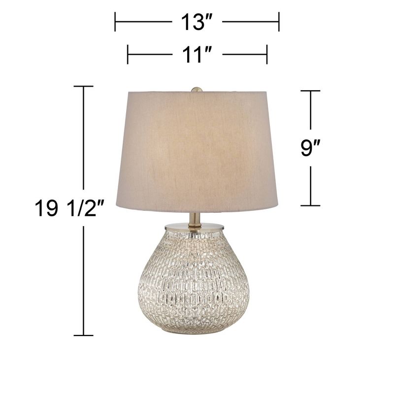 360 Lighting Cottage Accent Table Lamp 19 1/2" High Mercury Glass Teardrop Gray Drum Shade for Bedroom Bedside Nightstand Office, 4 of 9