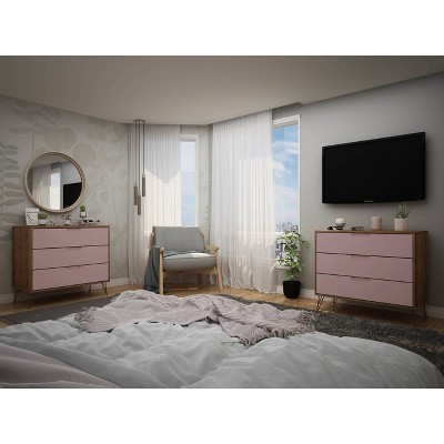 Set of 2 Rockefeller 3 Drawer Dresser - Manhattan Comfort