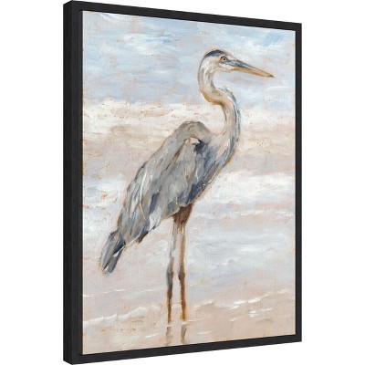 Ethan Harper Beach Heron I Canvas Print in Sylvie Black Frame