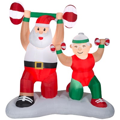 Gemmy Christmas Inflatable Santa and Mrs. Claus Workout Scene, 6.5 ft Tall, Multi