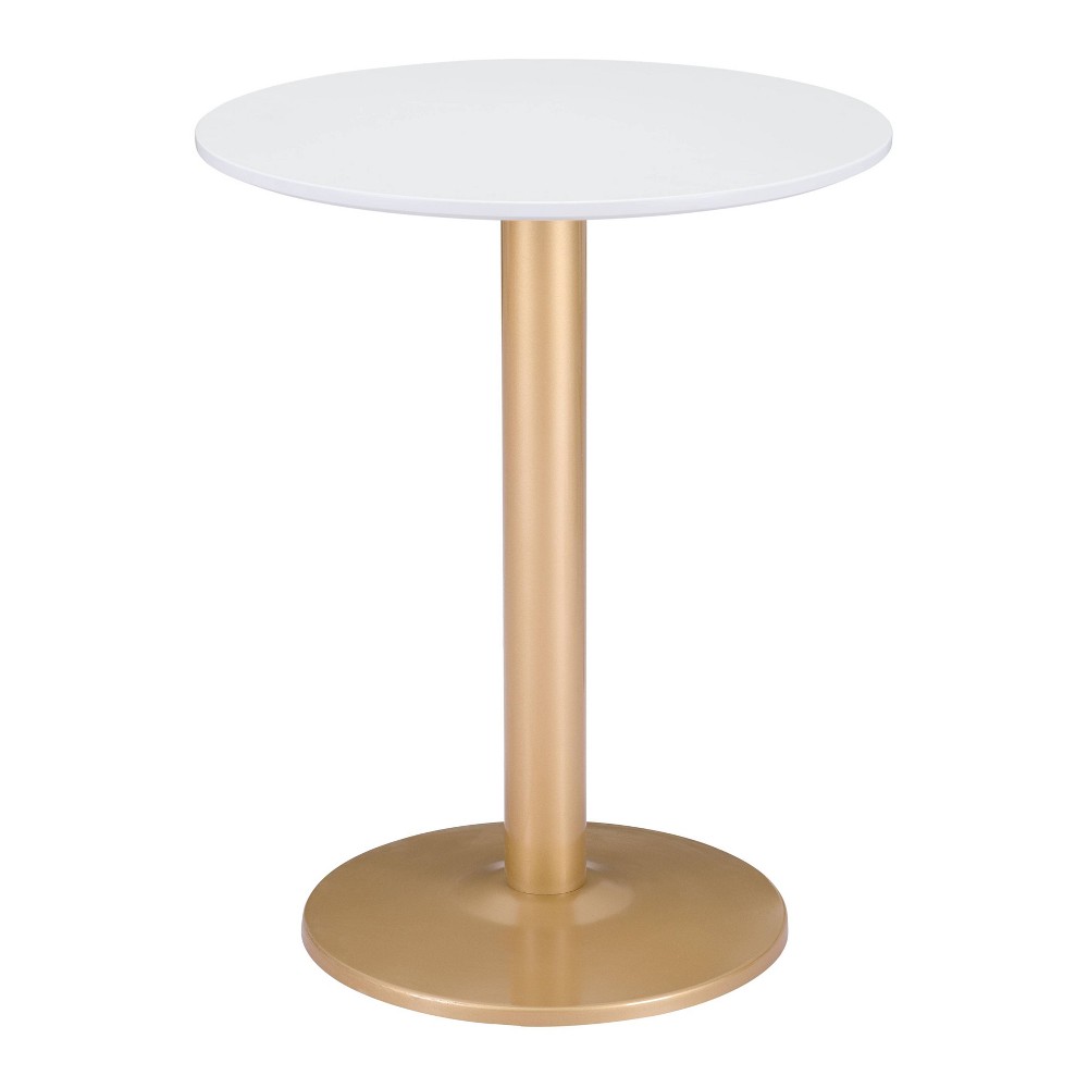 Photos - Garden & Outdoor Decoration Ashbury Bistro Table White/Gold - ZM Home: 29.5" Modern Pedestal, Steel Frame, MDF Top