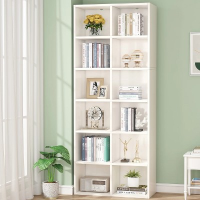 Hommoo 71.6 Inch Tall Narrow Bookcase with 12 Cube White