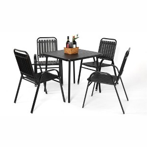 XINGHANZHENXUAN 5-Piece Plastic Chair and Steel Table Outdoor Dining Set, Plastic Chairs and Table Set for Garden Patio - 1 of 4