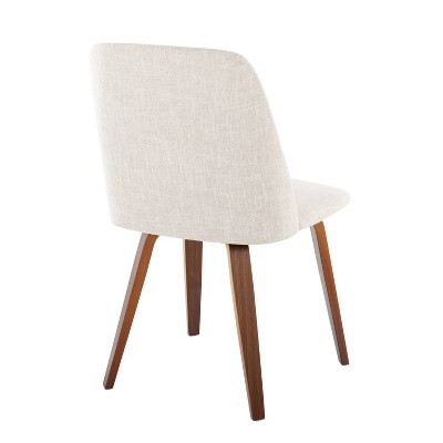 Beige Upholstered Side Chair with Walnut Wood Legs, Set of 2