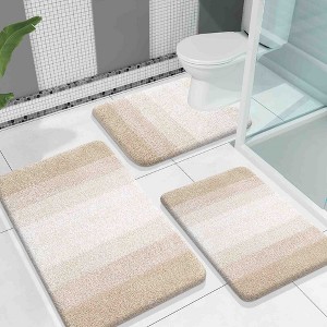 BAGOKIE 3 Piece Microfiber Bathroom Rug Set - 1 of 4