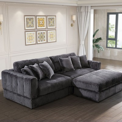 105" Luxe Oversized Sectional Sofa - Cloud Couch, Modern L-Shape, Comfy Boucle, Sleeper with Ottoman and 6 Pillows