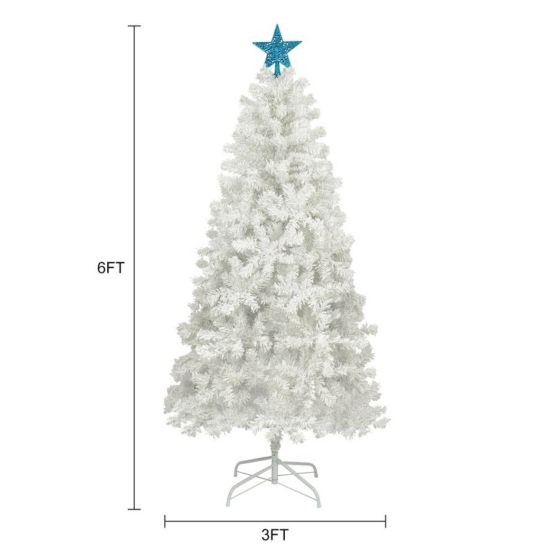 6FT Artificial Christmas Tree with 300 LED Lights and 600 Bendable Branches, Decorated Tree with Tri-Color LED Lights, White - ModernLuxe, 3 of 13