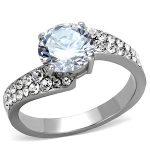 Slickblue Classic Women’s Engagement Ring with Round 8 mm CZ and Sparkling Pave Band, Sizes 5-10 - 1 of 4