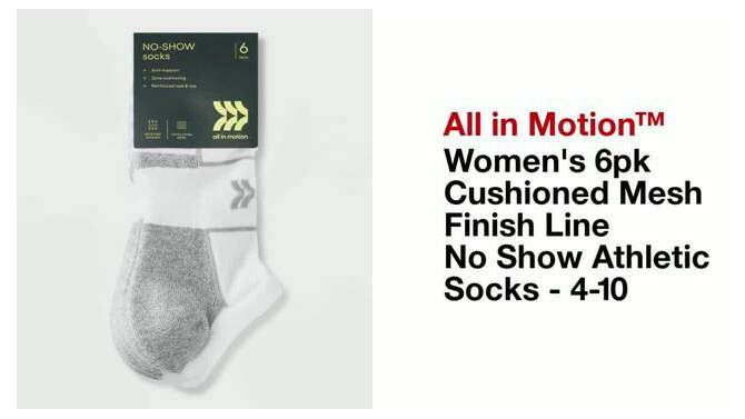 Women's 6pk Cushioned Mesh Finish Line No Show Athletic Socks - All In Motion™ 4-10, 2 of 5, play video