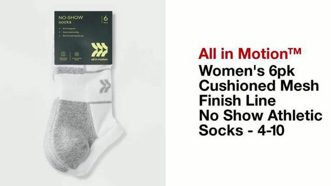 Women's 6pk Cushioned Mesh Finish Line No Show Athletic Socks - All In Motion™ 4-10, 2 of 5, play video