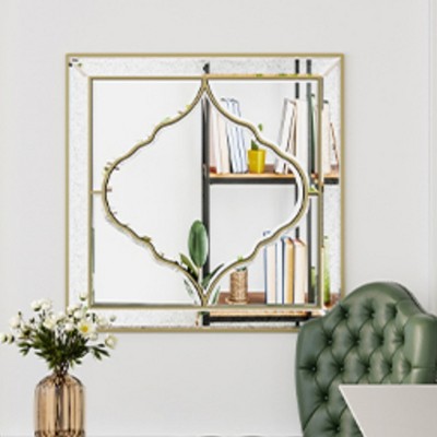 23.6in Large Square Wall Mirror Silver Bedroom Bathroom Living Room Decorative Mirror
