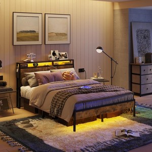 Bestier Full Size Bed Frame Led Platform Bed with Storage Headboard Charging Station - 1 of 4