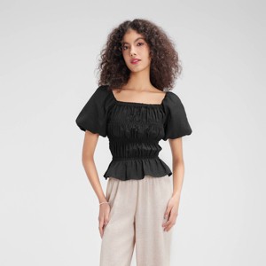 Women's Shirred Puff Sleeve Blouse - Wild Fable™ - 1 of 4
