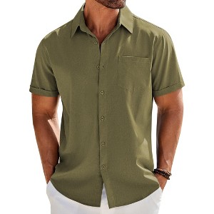 COOFANDY Men's Casual Button Down Shirts Short Sleeve Summer Beach Vacation  Untucked Dress Shirts with Pocket Army Green S : Target