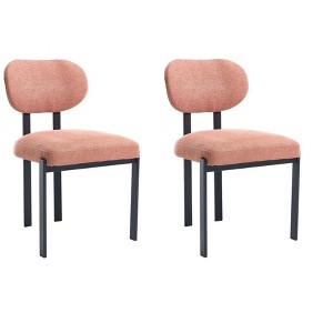 HomeRoots Set of Two Salmon and Black Chenille And Metal Partially Open Back Dining Side Chairs - 1 of 4