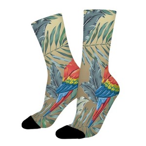 Beautiful Floral Summer Leaves Parrot Women Printed Crew Socks Funny Funky Socks Soft Polyester Novelty Gifts for Artists Men - 1 of 1